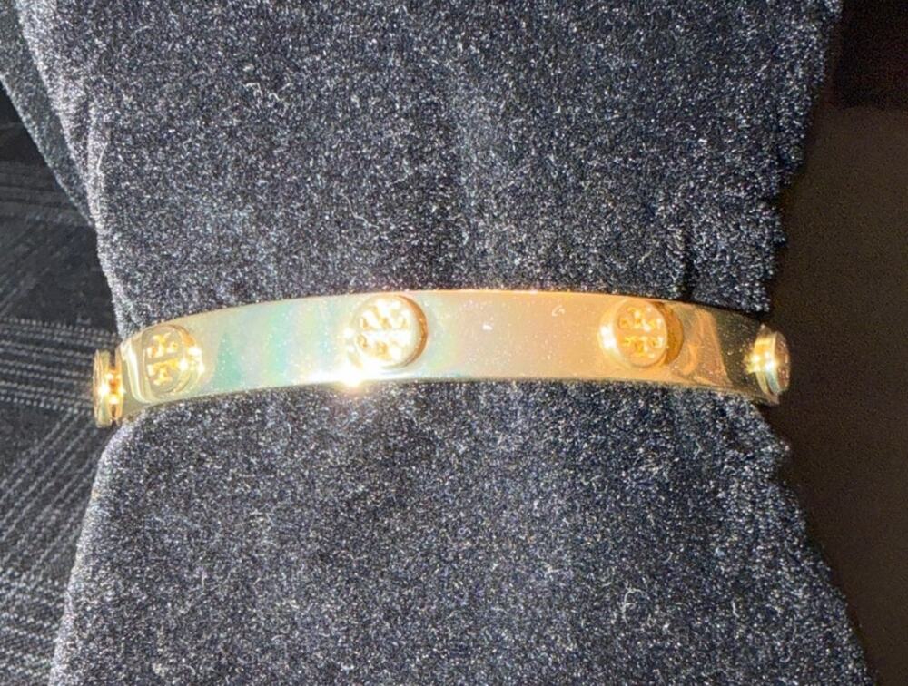 NWOT Tory Burch Hinge Bracelet 14k Gold plating signature double-T logo studs